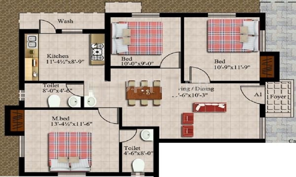 3 BHK+3T 1096/sqftsaleable sqft Apartment for Sale in Blue Print Woodsville Apartment in Medavakkam