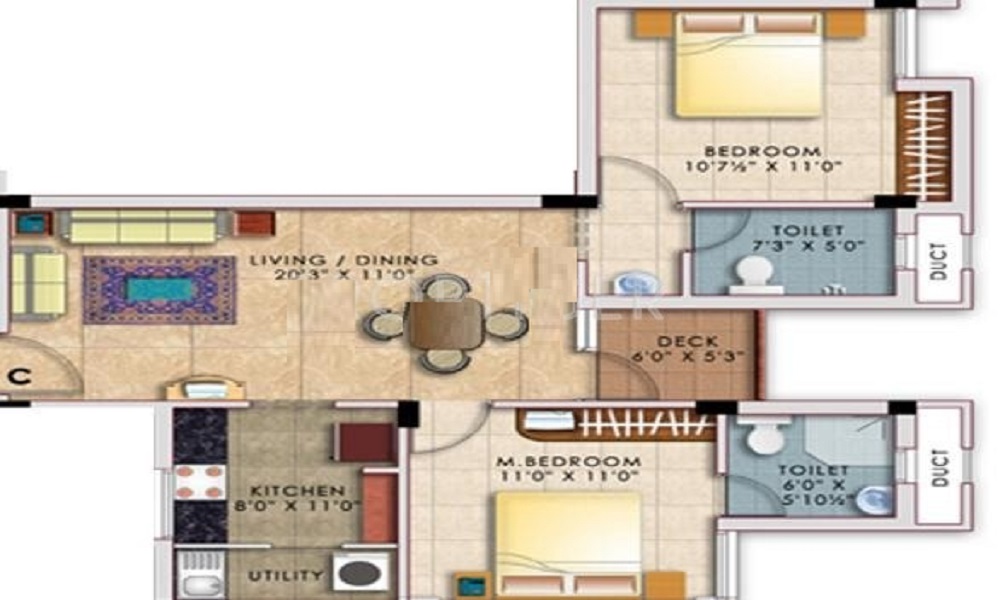 1 BHK+1T 555/sqft-saleable Sqft Apartment For Sale In Doshi Nakshatra In Tambaram West Floor Plan