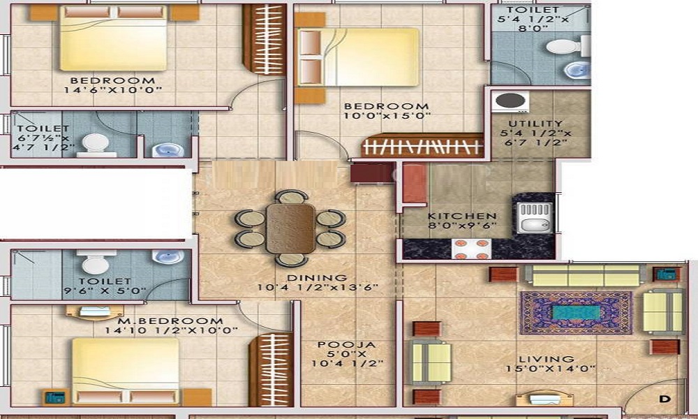1 BHK+1T 555/sqft-saleable Sqft Apartment For Sale In Doshi Nakshatra In Tambaram West Floor Plan