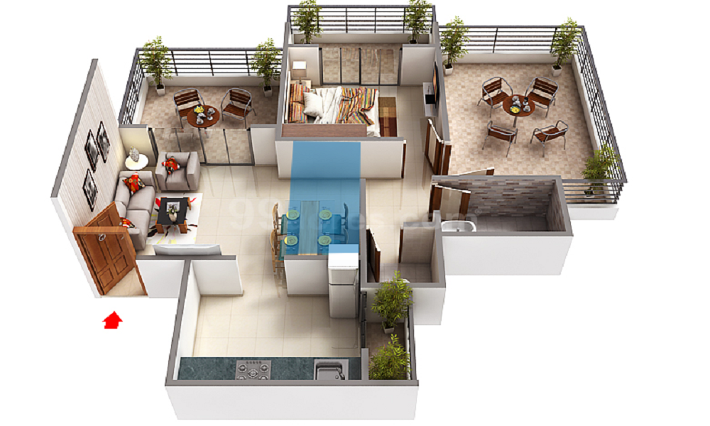 2 BHK+2T 1155/sqft-saleable  Sqft Apartment For Sale In Avenue Gomaji Kasturi In Ulwe Floor Plan