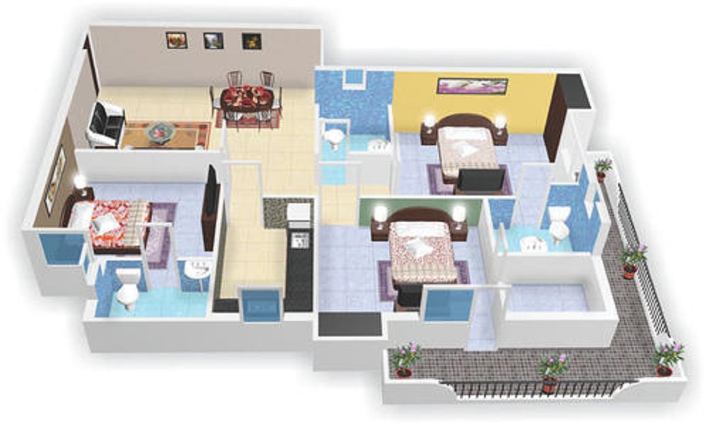 2 BHK+2T 845/sqft-saleable Sqft Apartment For Sale In Elegant Elegant Navaratna In Perungudi Floor Plan