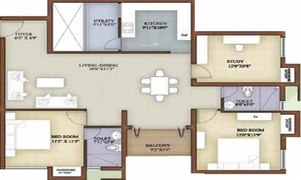 2 BHK+2T 900/sqft-saleable Sqft Apartment For Sale In Elegant Chitra Kudil In Kottur Floor Plan