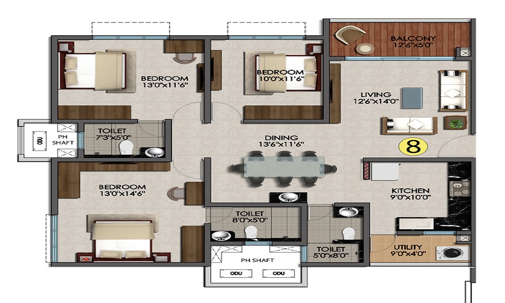 2 BHK+2T 864/sqft-saleable Sqft Apartment For Sale In Engineers Westwood Residency Phase I In Pallikaranai Floor Plan