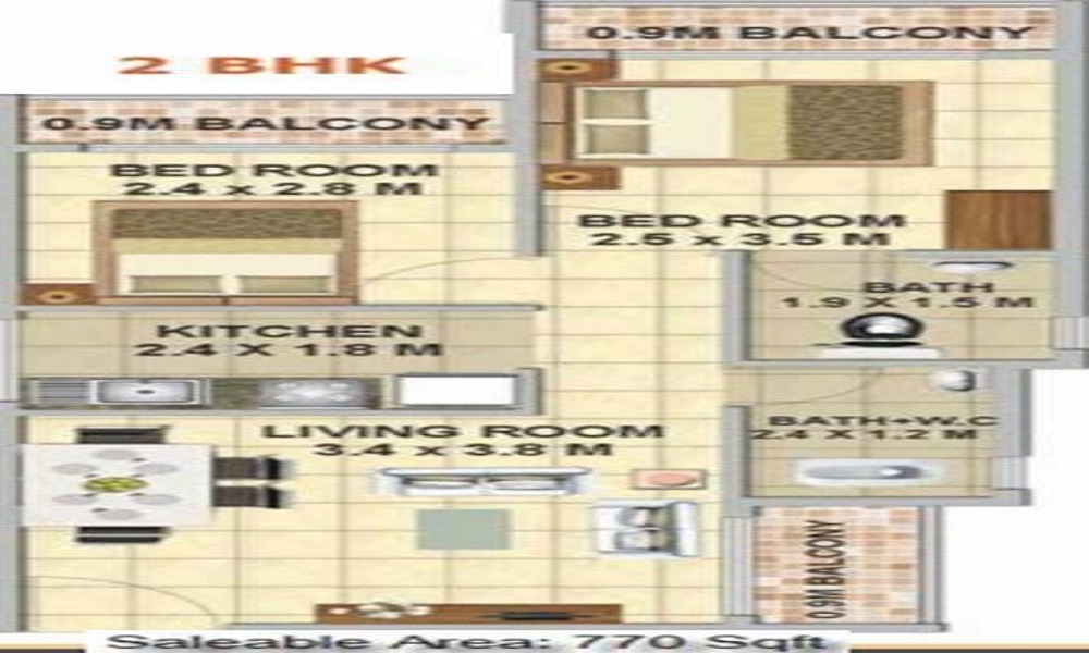 1 BHK+1T 350/sqft-saleable Sqft Apartment For Sale In Shree Vasturachana Gokul 2 In Panvel Floor Plan
