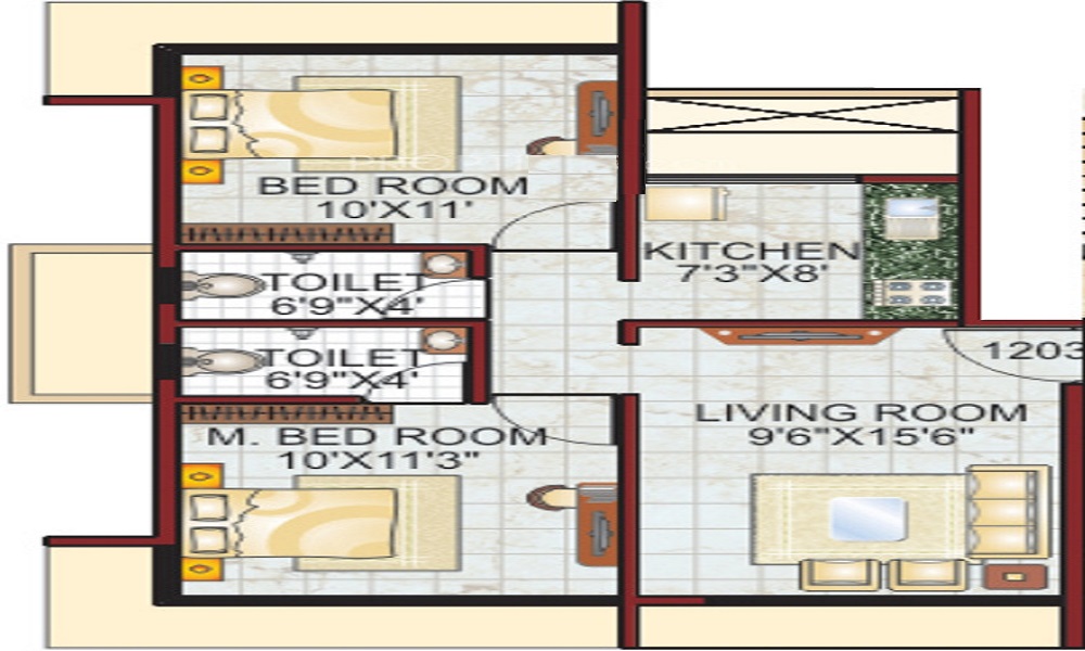 1 BHK+1T 665/sqft-saleable Sqft Apartment For Sale In Bilad Hillmark Heights In Kharghar Floor Plan