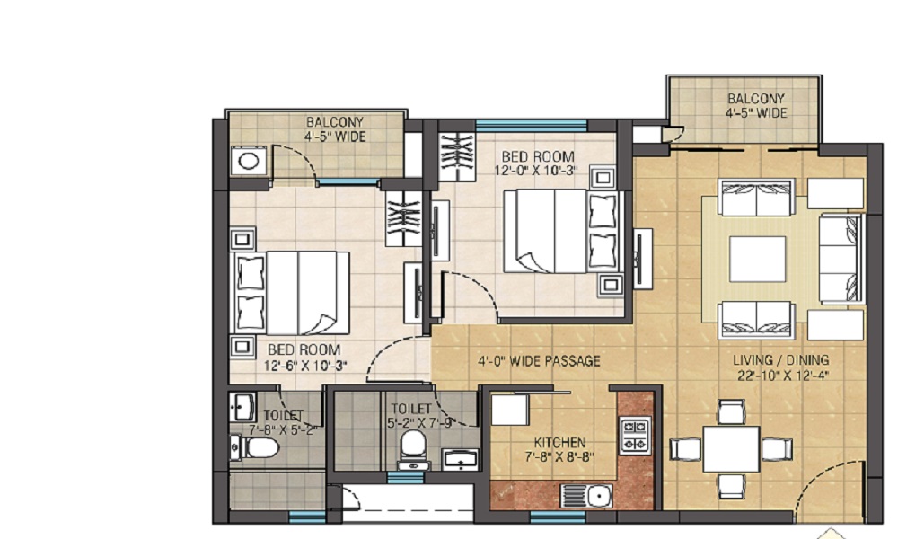 1 BHK+1T 484/sqft-saleable Sqft Apartment For Sale In Gee Ge Structurals Pvt Ltd Ranga Sree In Anna Nagar Floor Plan