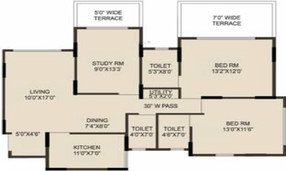 2 BHK+2T 1060/sqft-saleable Sqft Apartment For Sale In Neelsidhi Garden In Panvel Floor Plan