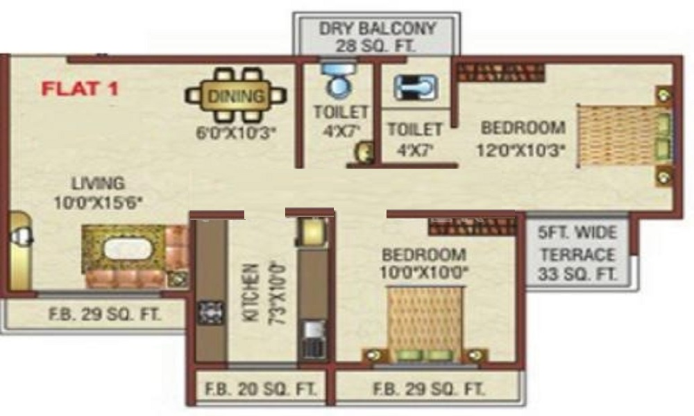 1 BHK+1T 770/sqft-saleable Sqft Apartment For Sale In Dolphin Elite Tower In Kharghar Floor Plan