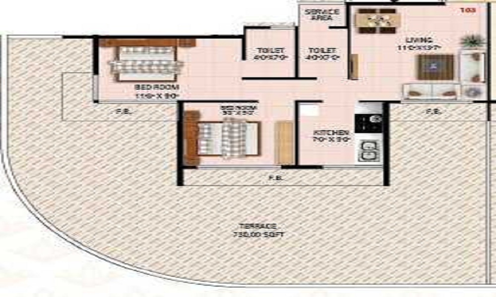 1 BHK+1T 600/sqft-saleable Sqft Apartment For Sale In Today Kalash In Panvel Floor Plan