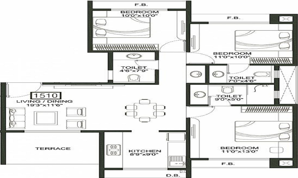2 BHK+2T 1145/sqft-saleable Sqft Apartment For Sale In Sunny Orchid Imperia In Koparkhairane Floor Plan