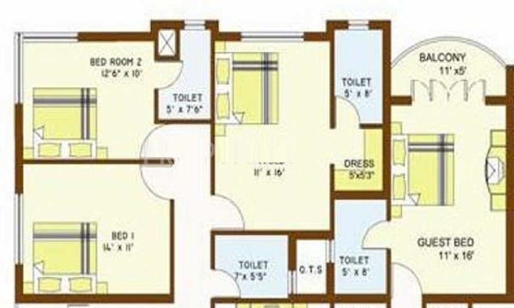 3 BHK+3T 1332/sqft-saleable Sqft Apartment For Sale In MARG Properties Navratna In East Coast Road Floor Plan