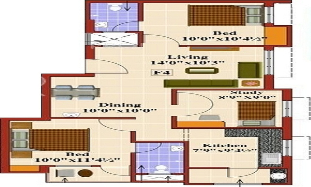 2 BHK+2T 780/sqft-saleable Sqft Apartment For Sale In Newel Builders Newel Silver In Koyambedu Floor Plan
