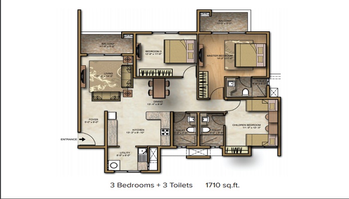 4 BHK+4T 3360/sqft-saleable Sqft Apartment For Sale In Brigade Crimson In Whitefield Floor Plan