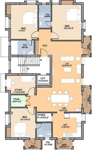 2 BHK+2T 1125/sqft-saleable Sqft Apartment For Sale In Pushkar Nakshatra In Anna Nagar Floor Plan
