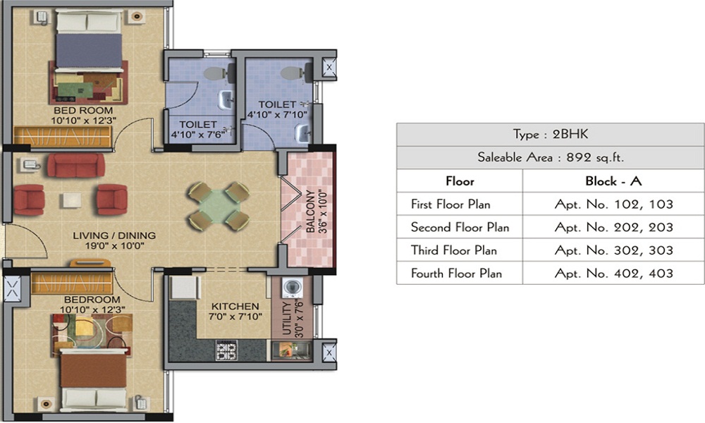 1 BHK+1T 677/sqft-saleable Sqft Apartment For Sale In RSK Housing Orchid Garden In Navallur Floor Plan