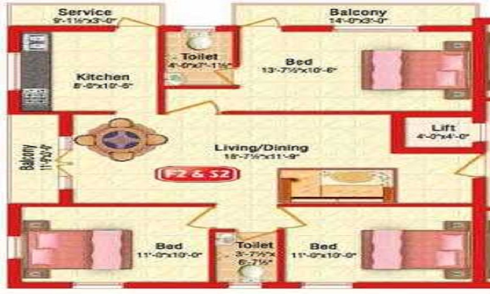 2 BHK+2T 752/sqft-saleable  Sqft Apartment For Sale In Sankar Builders Yatra In Pammal Floor Plan