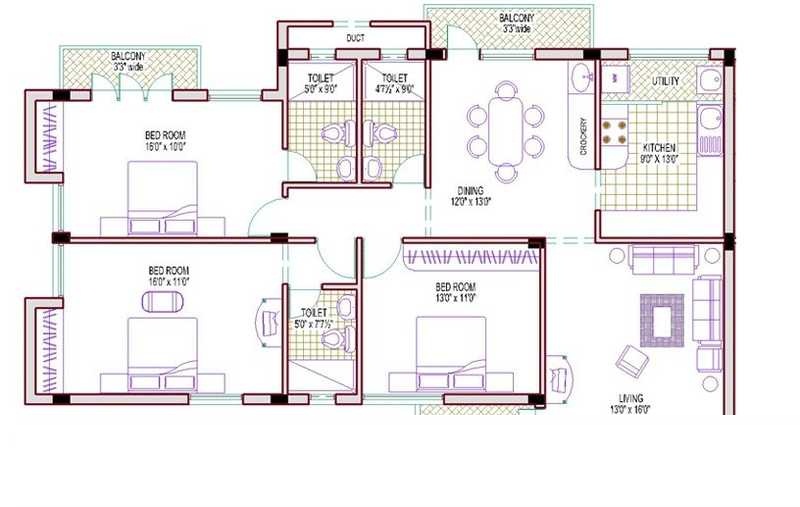 2 BHK+2T 1393/sqft-saleable Sqft Apartment For Sale In Shree Ayshwarya Prapancha In Thuraipakkam Floor Plan