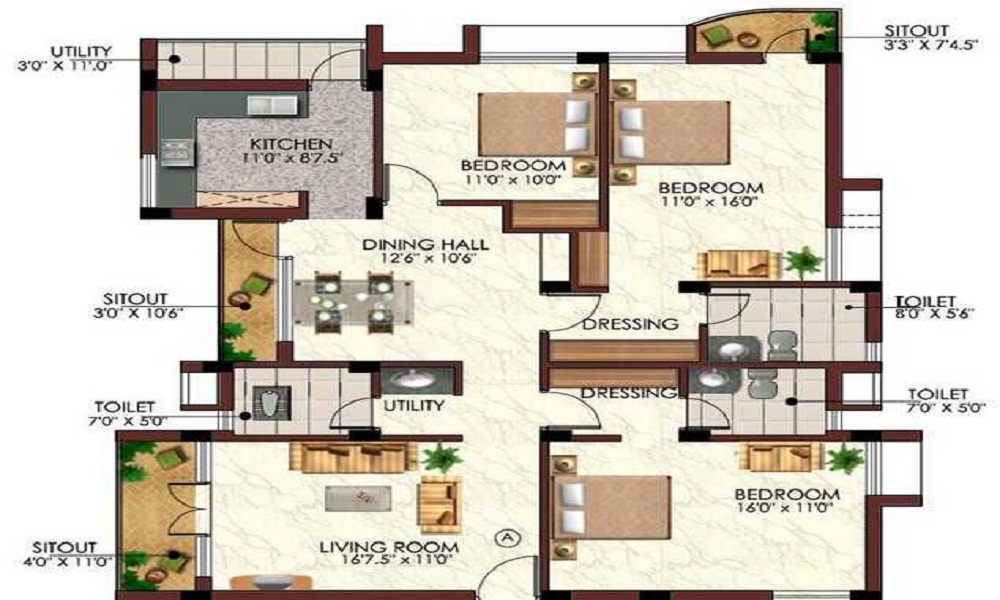 2 BHK+2T 1045/sqft-saleable Sqft Apartment For Sale In Vikas Builders Vikas Hill View In Pallavaram Floor Plan