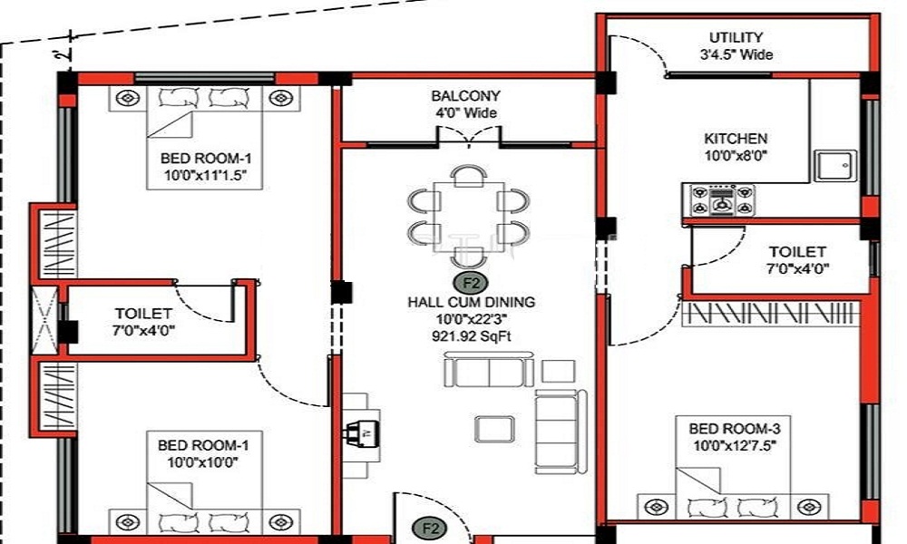 1 BHK+1T 405/sqft-saleable Sqft Apartment For Sale In JKB SRI RATNA In Mugalivakkam Floor Plan