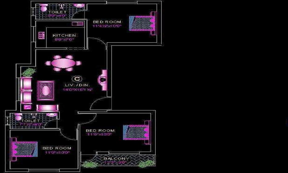 2 BHK+2T 755/sqft-saleable Sqft Apartment For Sale In Pace Builders Pace Acyuta In Valasaravakkam Floor Plan