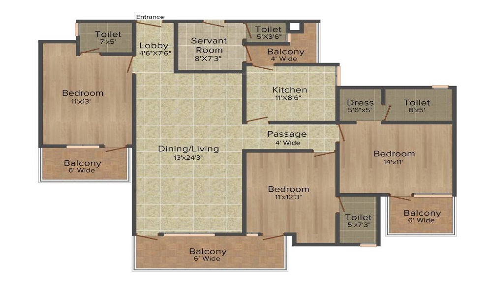 2 BHK+2T 1488/sqft-saleable Sqft Apartment For Sale In Parkwood Meadow Greens In Golf Course Extension Road Floor Plan