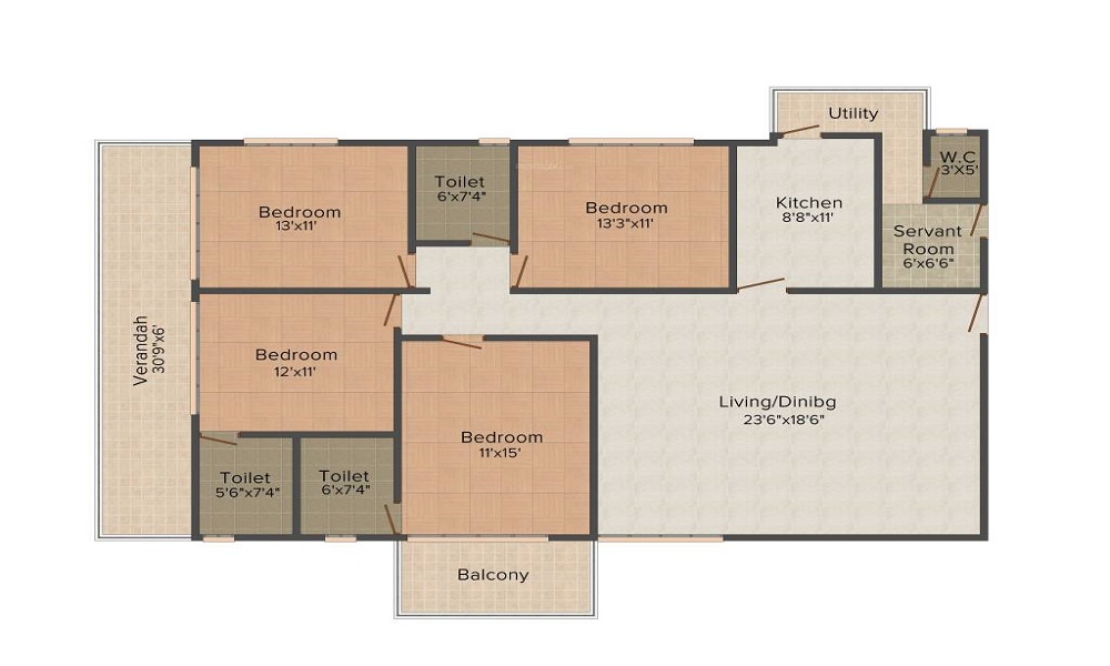 3 BHK+3T 2098/sqft-saleable Sqft Apartment For Sale In Sare Club Terraces In New Gurgaon Floor Plan