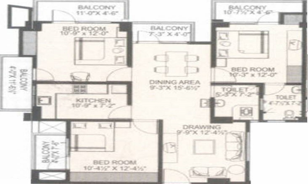 2 BHK+2T 1260/sqft-saleable Sqft Apartment For Sale In Tirupati Nilay In Sikar Road Floor Plan