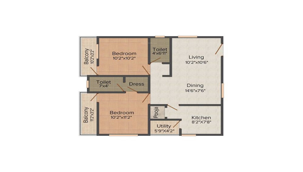 1 BHK+1T 470/sqft-saleable Sqft Apartment For Sale In Radiant Silver Bell 1 In Whitefield Floor Plan