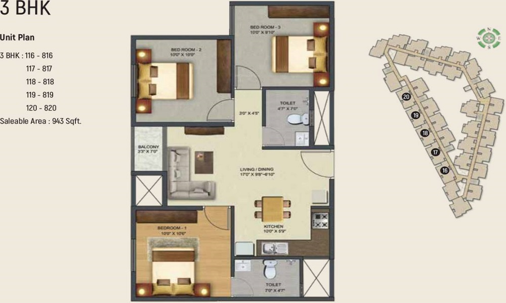 2 BHK+2T 1070/sqft-saleable Sqft Apartment For Sale In Sai Priya Elite In Electronic City Floor Plan