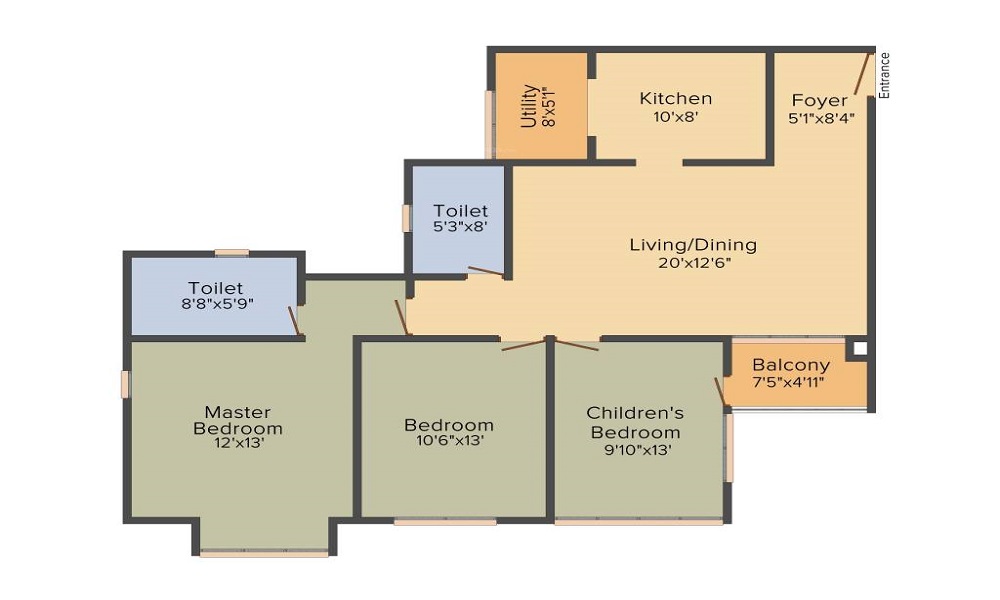 2 BHK+2T 1010/sqft-saleable Sqft Apartment For Sale In Sri Balaji Serenity In Electronic City Floor Plan