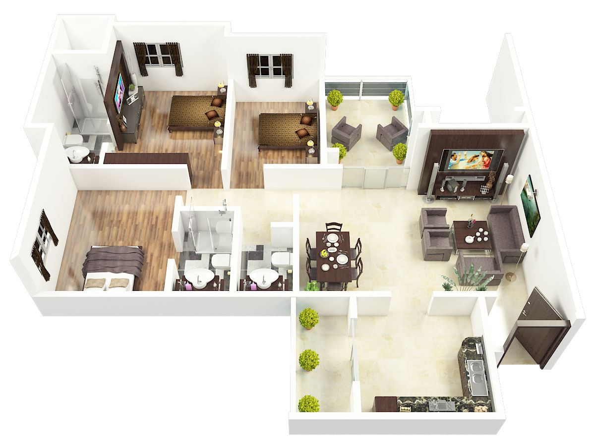 2 BHK+2T 1200/sqft-saleable Sqft Apartment For Sale In Regency East End Apartments In Frazer Town Floor Plan
