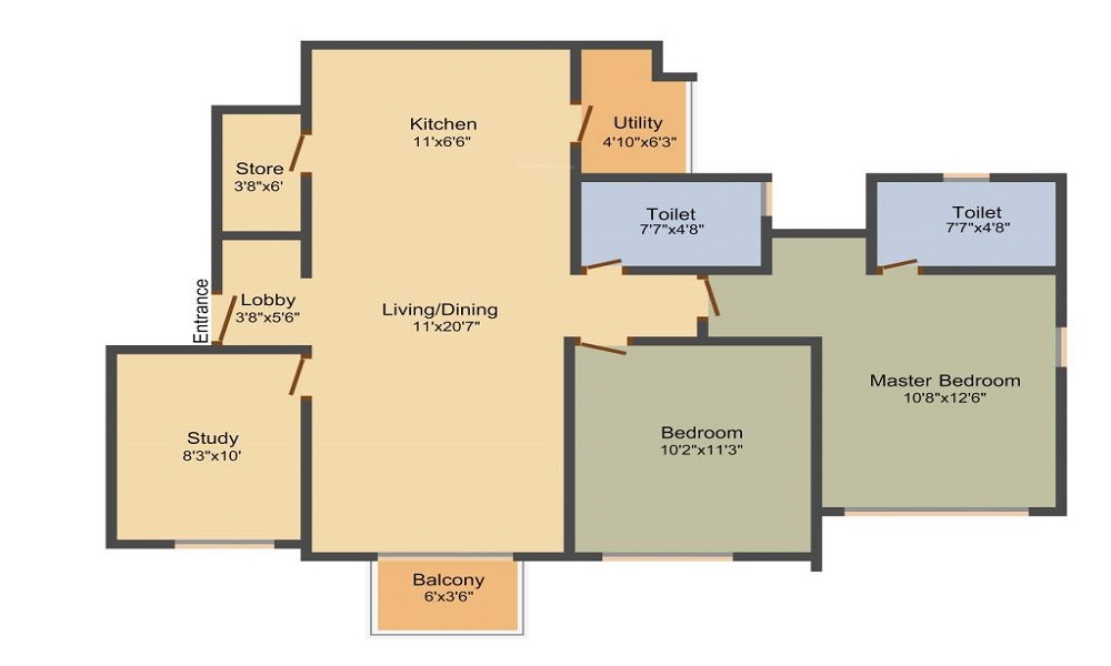 1 BHK+1T 635/sqft-saleable Sqft Apartment For Sale In Radiant Redwood In Bannerghatta Road Floor Plan