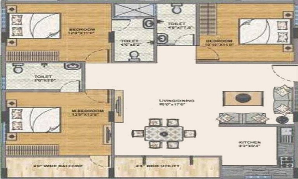 2 BHK+2T 1020/sqft-saleable Sqft Apartment For Sale In Arvind's Shambhavi In Bommana Halli Floor Plan