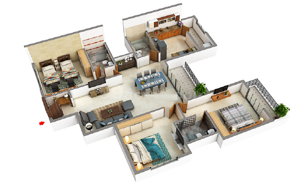 2 BHK+2T 1075/sqft-saleable Sqft Apartment For Sale In Pavani Ishta In Marathahalli Floor Plan