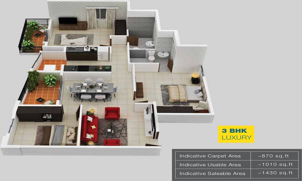 2 BHK+2T 900/sqft-saleable Sqft Apartment For Sale In SLV Sunrise Residency In Whitefield Floor Plan