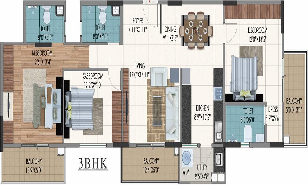 3 BHK+3T Flat for Sale in Nagarbhavi, Bangalore