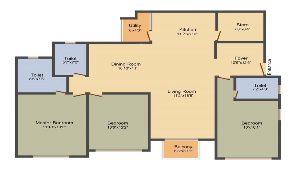 2 BHK+2T 1185/sqft-saleable Sqft Apartment For Sale In Sunshine Silicon Valley In Whitefield Floor Plan