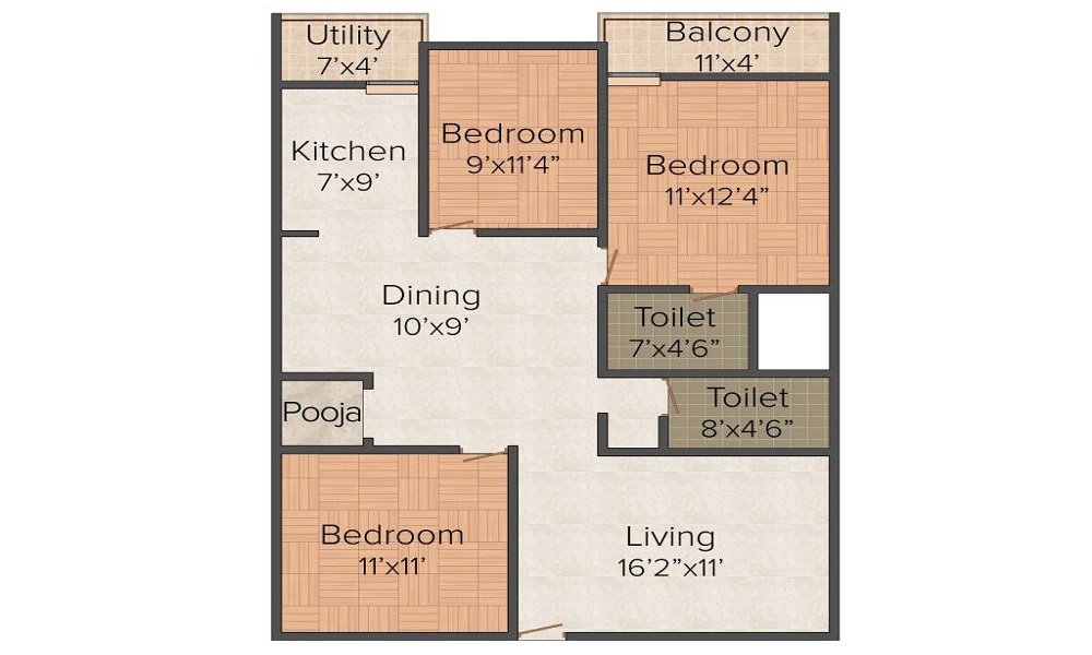 2 BHK+2T 1047/sqft-saleable Sqft Apartment For Sale In Nirman Sonestaa I Woods In Bellandur Floor Plan