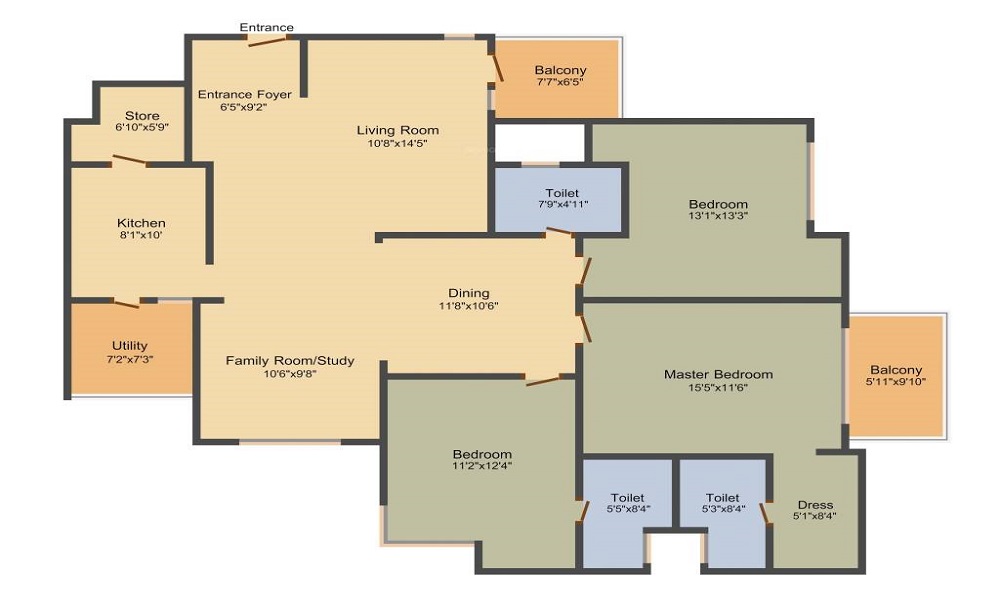 2 BHK+2T 1276/sqft-saleable Sqft Apartment For Sale In Sobha Sunscape In Kanakapura Road Floor Plan