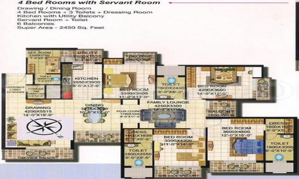 3 BHK+3T 1850/sqft-saleable Sqft Apartment For Sale In Amrapali Grand In Zeta II Floor Plan