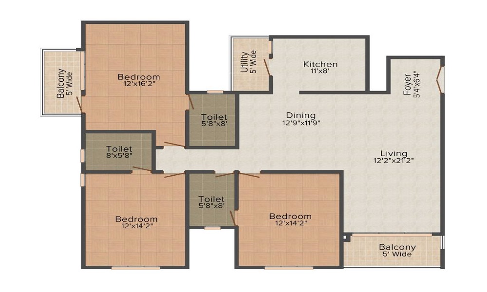 2 BHK+2T 1065/sqft-saleable Sqft Apartment For Sale In Emmanuel Meadows In Electronic City Floor Plan