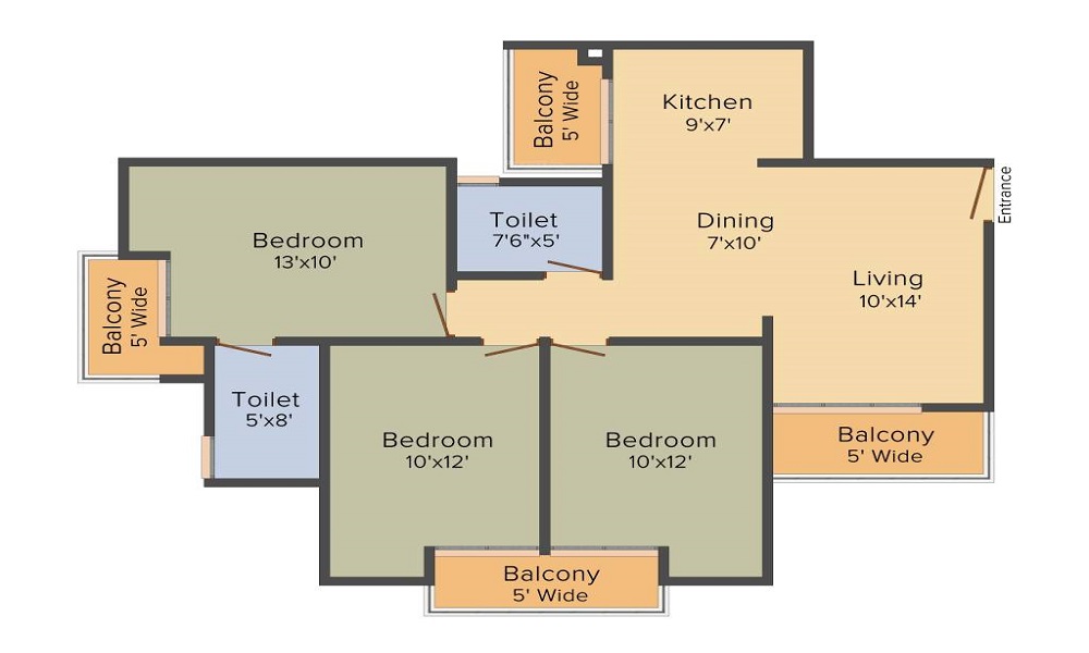 2 BHK+2T 1270/sqft-saleable Sqft Apartment For Sale In Daya Magan Golden Metro In Kanakapura Road Floor Plan