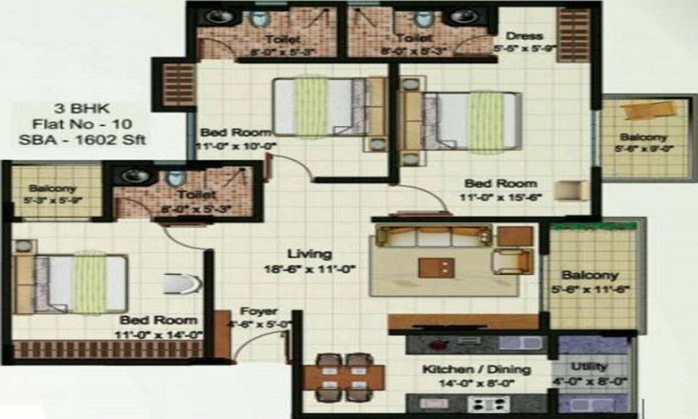 2 BHK+2T 1222/sqft-saleable Sqft Apartment For Sale In Unicon Foland In Uttarahalli Floor Plan