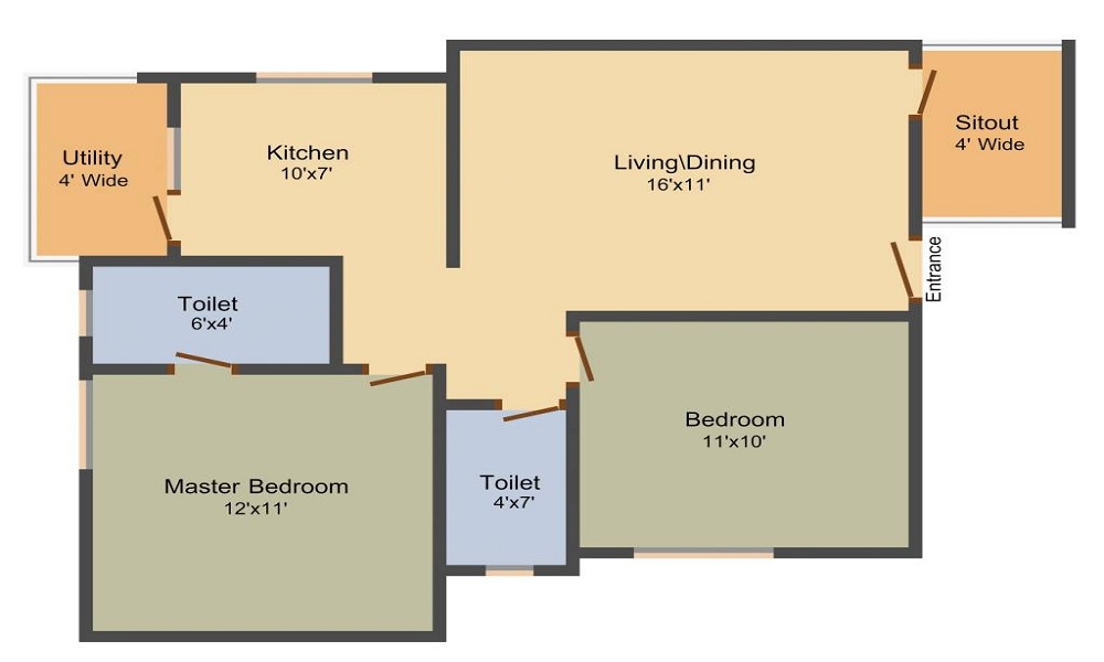 1 BHK+1T 546/sqft-saleable  Sqft Apartment For Sale In Sri Sai Brindavan In Marathahalli Floor Plan