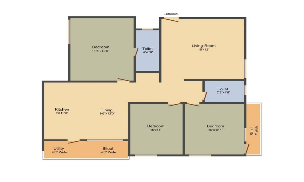1 BHK+1T 546/sqft-saleable  Sqft Apartment For Sale In Sri Sai Brindavan In Marathahalli Floor Plan