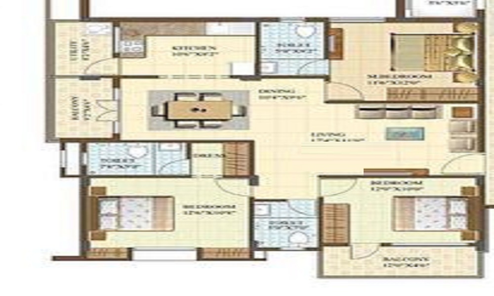 2 BHK+2T 912/sqft-saleable Sqft Apartment For Sale In Chalukya Residency In Kodigehalli Floor Plan