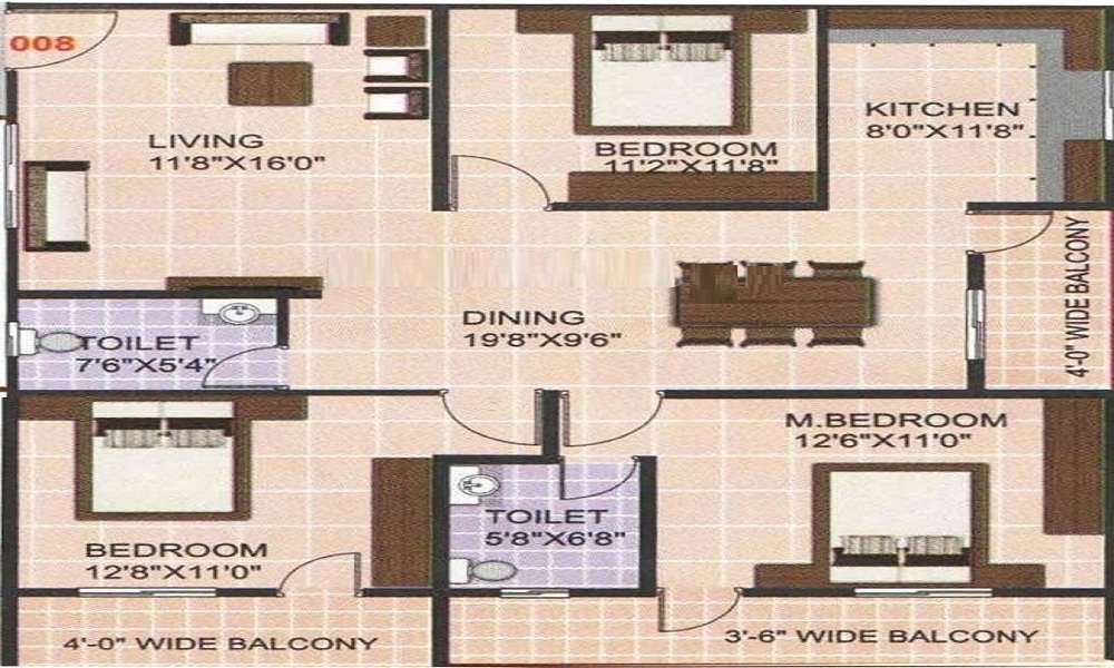 2 BHK+2T 1058/sqft-saleable Sqft Apartment For Sale In Alisha The Gallery In Yelahanka Floor Plan