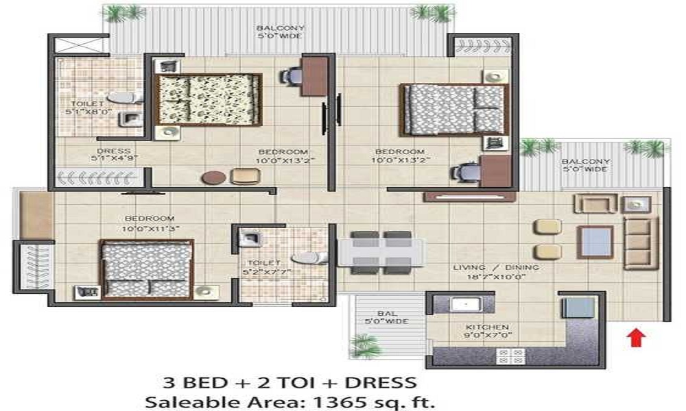 2 BHK+2T 890/sqft-saleable Sqft Apartment For Sale In Nirala Aspire In Sector 16 Greater Noida Floor Plan