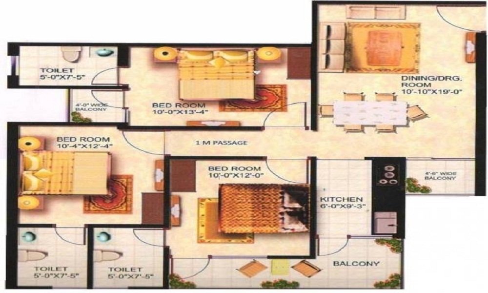 1 BHK+1T 750/sqft-saleable Sqft Apartment For Sale In Krishna Aprameya Garden In Raj Nagar Extension Floor Plan