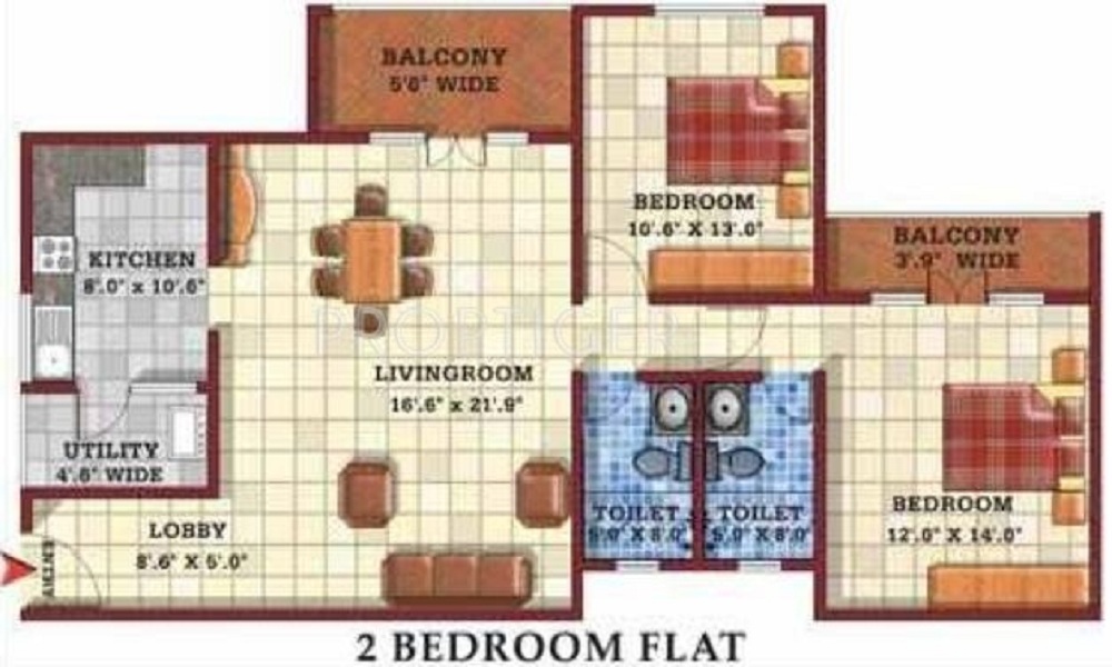 2 BHK+2T 1300/sqft-saleable  Sqft Apartment For Sale In Gopalan Casa Gopalan In Whitefield Floor Plan